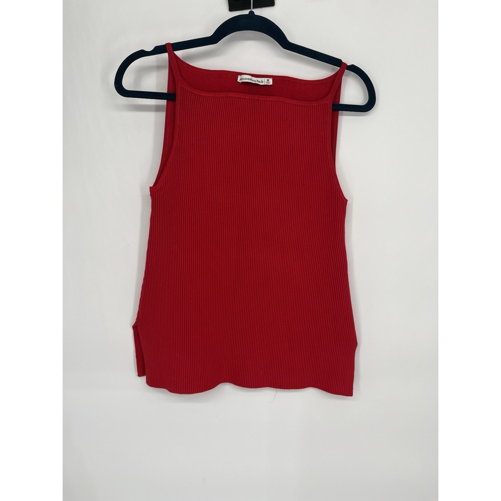 Abercrombie & Fitch Women's Thick Ribbed Red High neck Tank Side Slits Size M